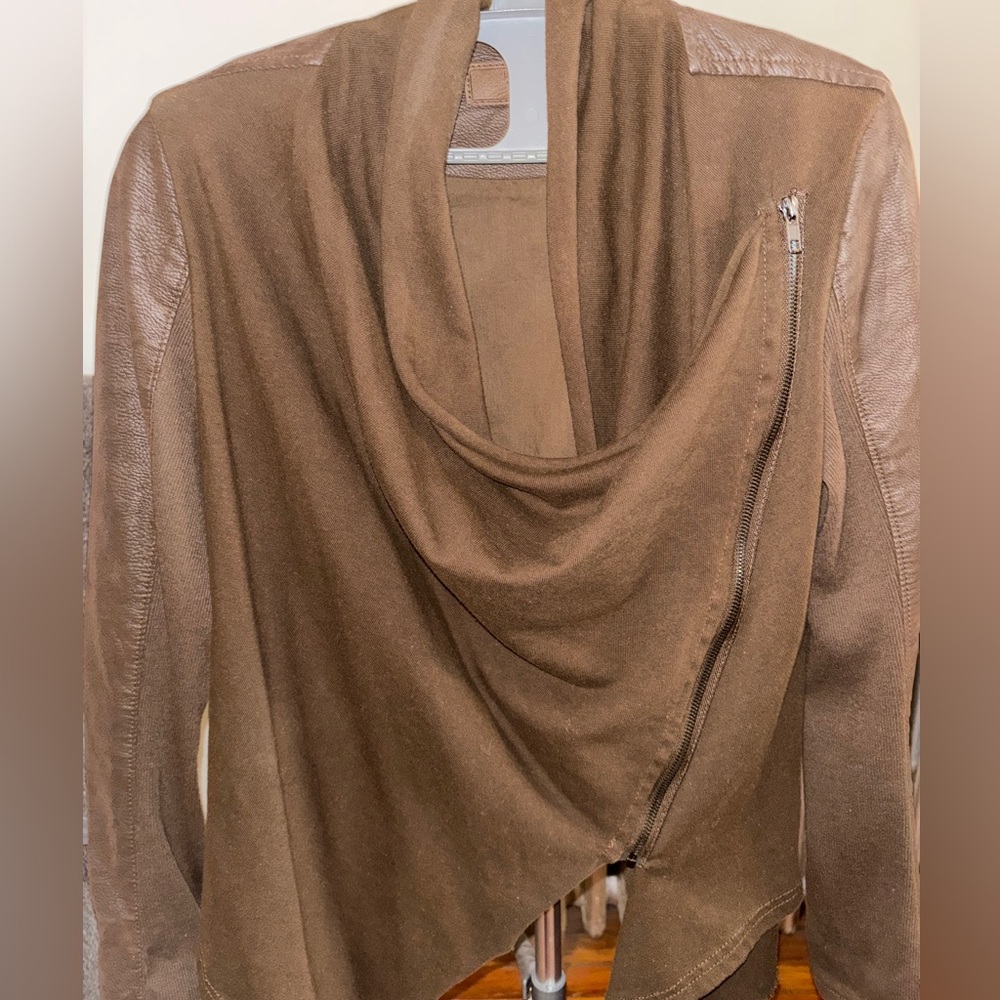 Blank NYC Chocolate Drape Faux Leather & cotton Jacket